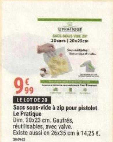 Sacs Sous-vide à Zip Pour Pistolet Le Pratique