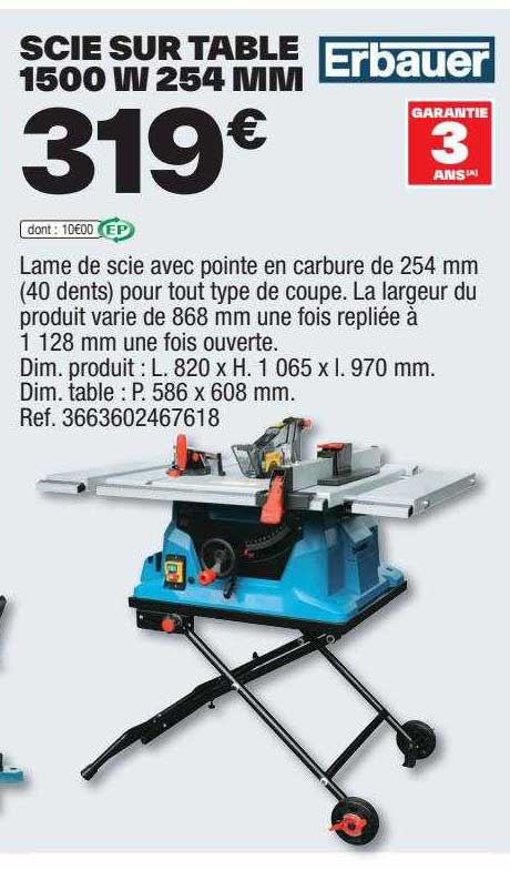 Scie Sur Table 1500w 254 Mm Erbauer