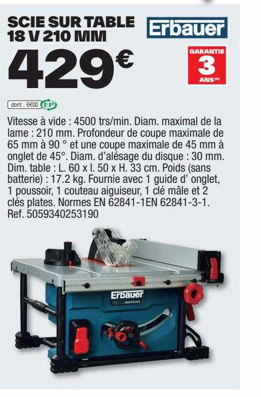 Scie Sur Table 18v 210 Mm Erbauer