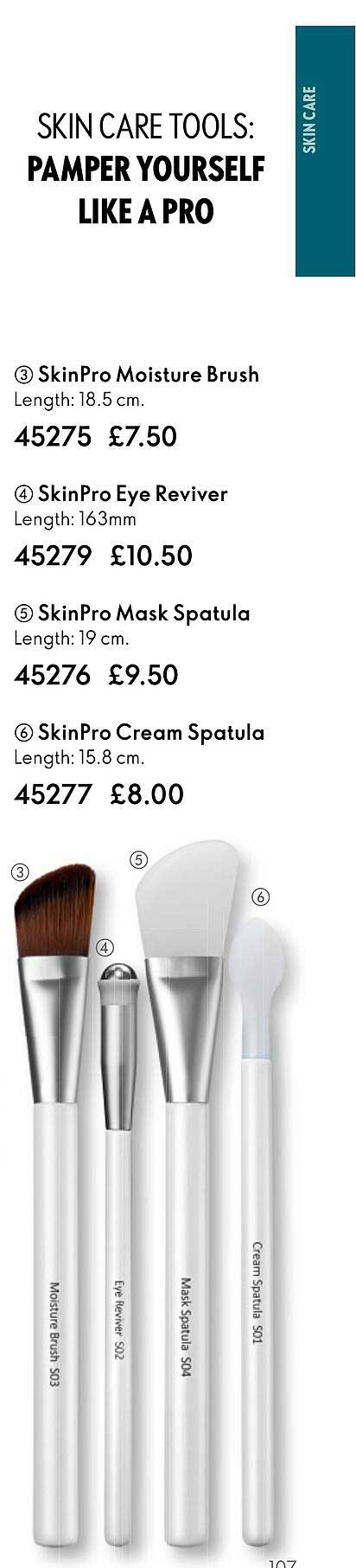 skin pro moisture brush, skin pro eye reviver, skin pro mask spatula, skin pro cream spatula