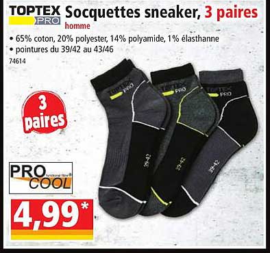 socquettes sneaker, 3 paires homme toptex pro