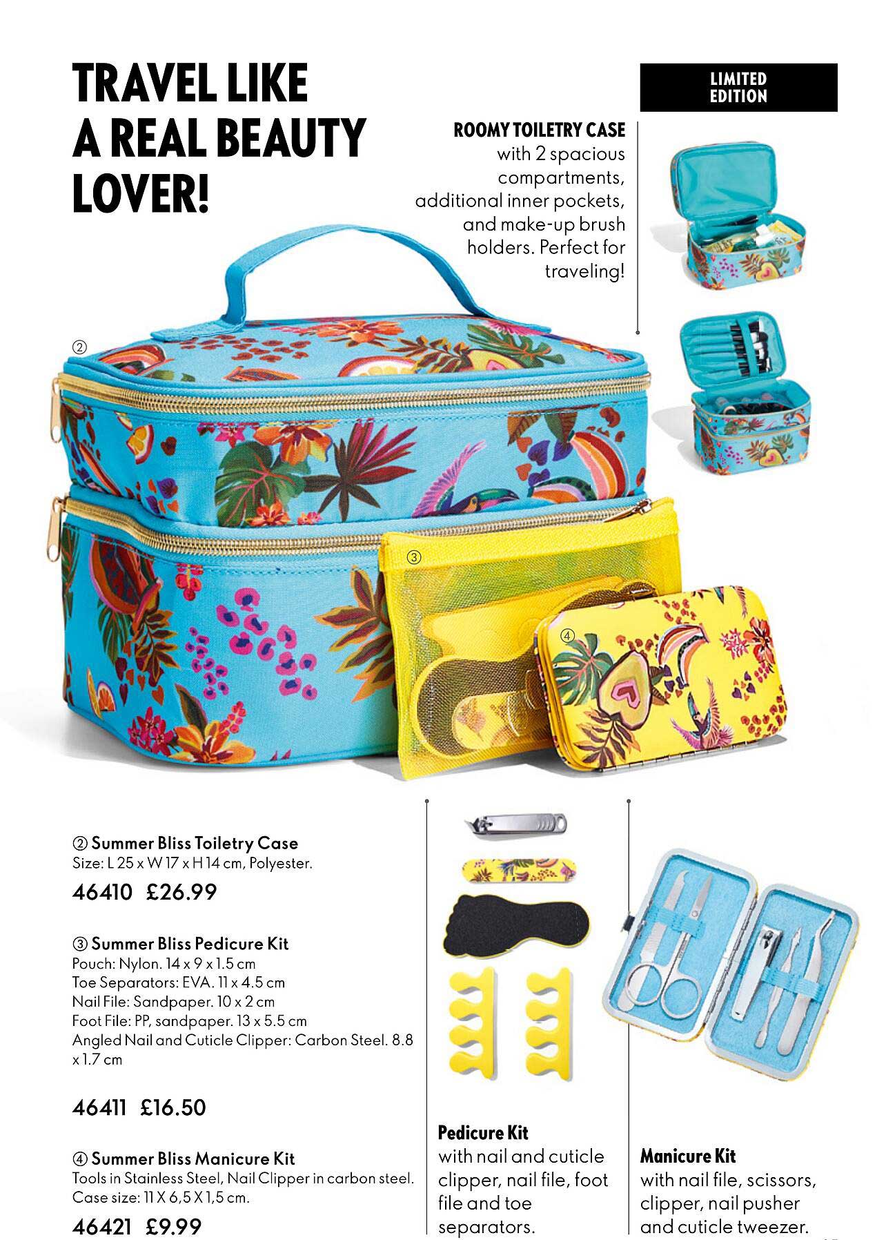 summer bliss tolletry case, summer bliss pedicure kit, summer bliss manicure kit