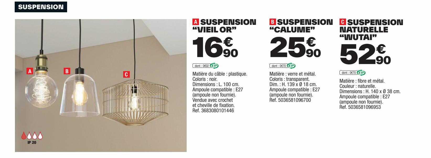 suspension "vieil or", suspension "calume", suspension naturelle "wutai"