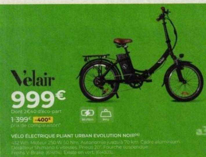 Vélo électrique Pliant Urban évolution Noir Velair