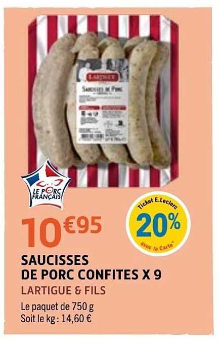 LARTIGUE & FILS Saucisses de porc confites x 9