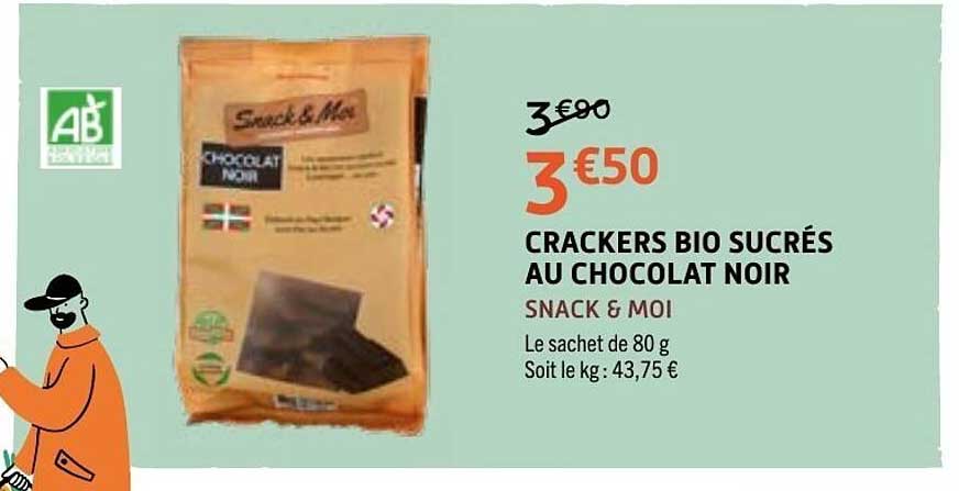Snack & Moi Crackers bio sucrés au chocolat noir