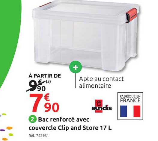 bac renforcé avec couvercle clip and store 17 litres
