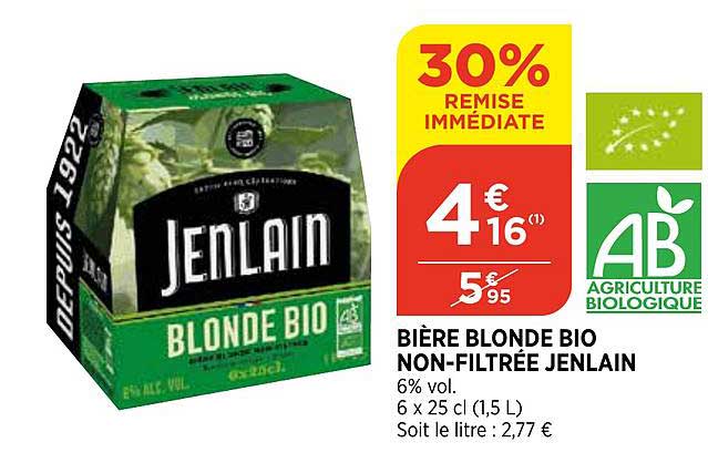 bière blonde bio non filtrée jenlain 30% de remise immédiate