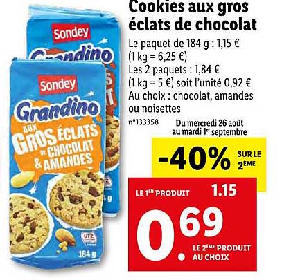 Cookies Aux Gros éclats De Chocolat Grandino Sondey -40% Sur Le 2e