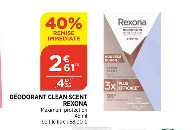 déodorant clean scent rexona 40% de remise immédiate