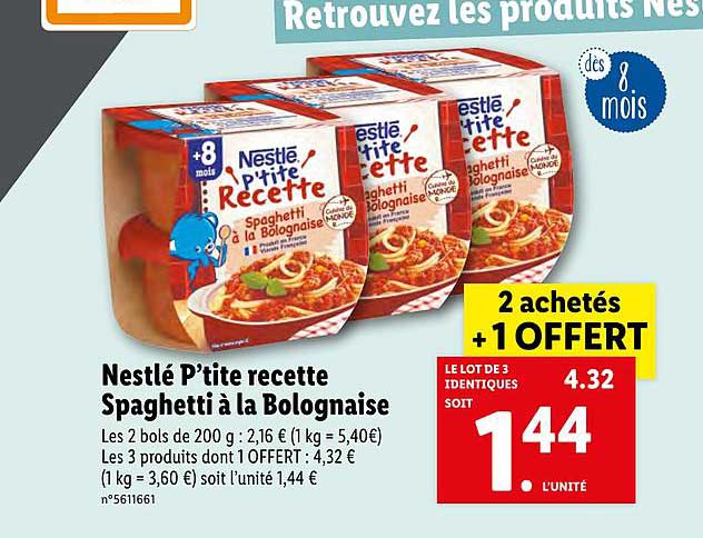 nestlé ptite recette spaghetti à la bolognaise