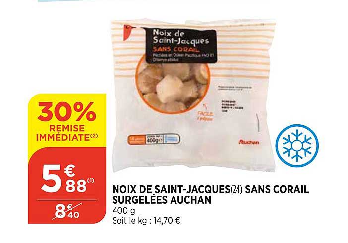 noix de saint jacques sans corail surgelées auchan 30% de remise immédiate
