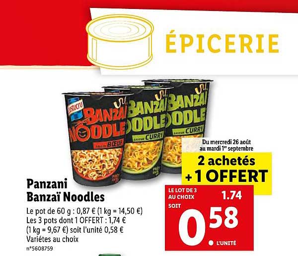 panzani banzaï noodles lustucru 2+1 offert