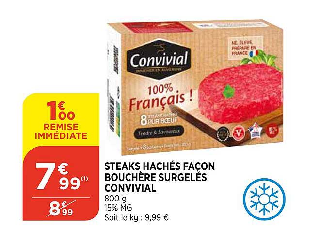 steaks hachés convivial façon bouchère surgelés