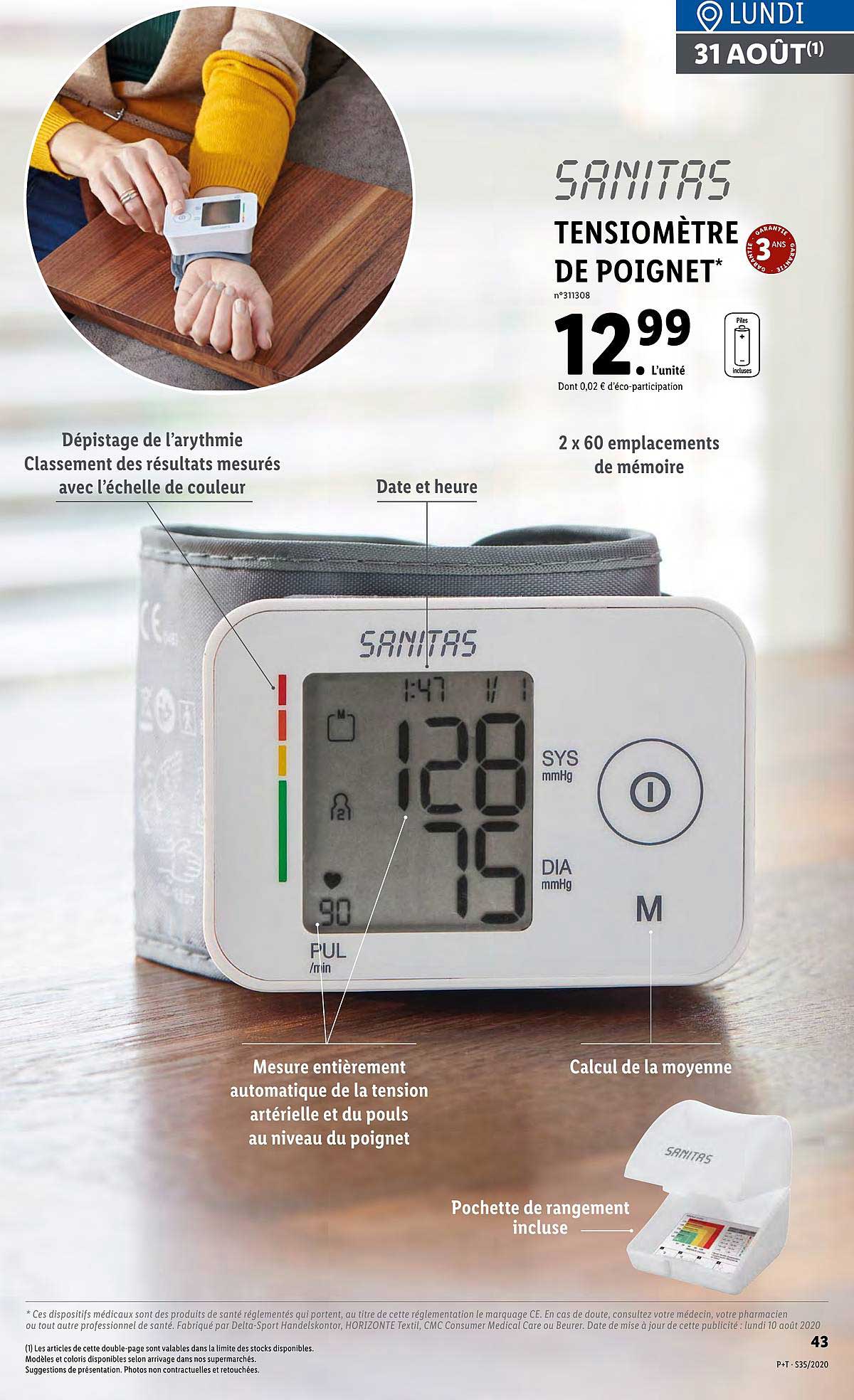 tensiomètre de poignet sanitas