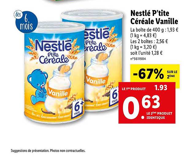 vanille nestlé ptite céréale  -67% sur le 2e