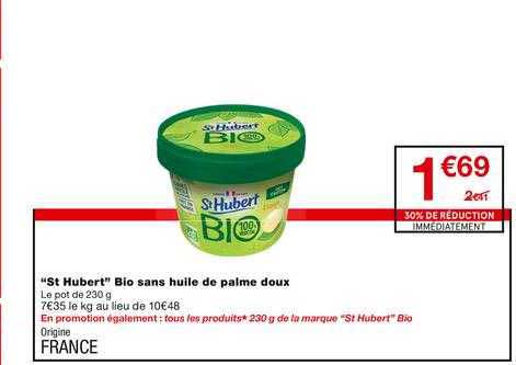 "st hubert" bio sans huile de palme doux