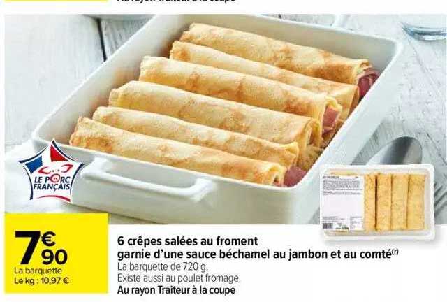 6 Crêpes Salées Au Froment Garnie D'une Sauce Béchamel Au Jambon Et Au Comté