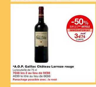 a.o.p. gaillac château larroze rouge -50% sur le 2ème article immédiatement