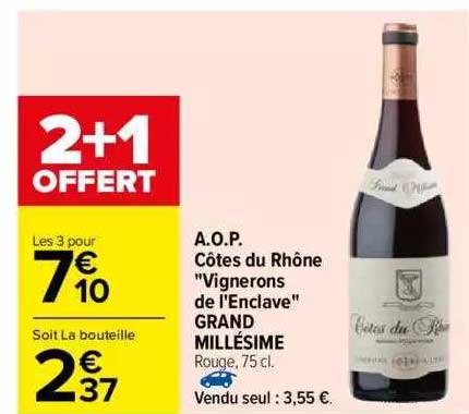 aop côtes du rhône "vigneron de l'enclave" grand millésime