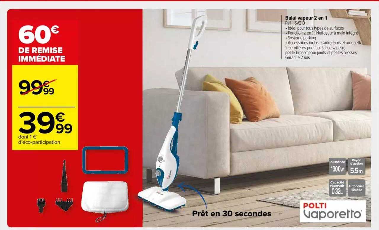 balai vapeur 2en1 polti vaporetto