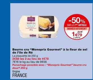 beurre cru "monoprix gourmet" à la fleur de sel de l'île de ré