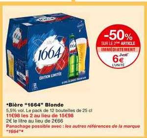 bière 1664 blonde -50% sur le 2ème article immédiatement
