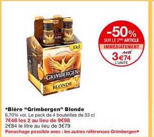 bière grimbergen blonde -50% sur le 2ème article immédiatement
