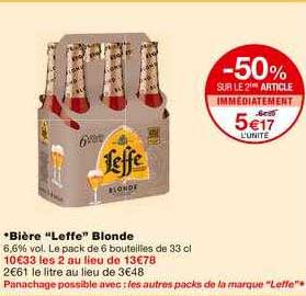 bière leffe blonde -50% sur le 2ème article immédiatement