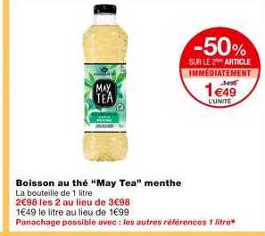 boisson au thé may tea menthe -50% sur le 2ème article immédiatement