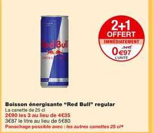boisson énergisante red bull regular 2+1 offert immédiament