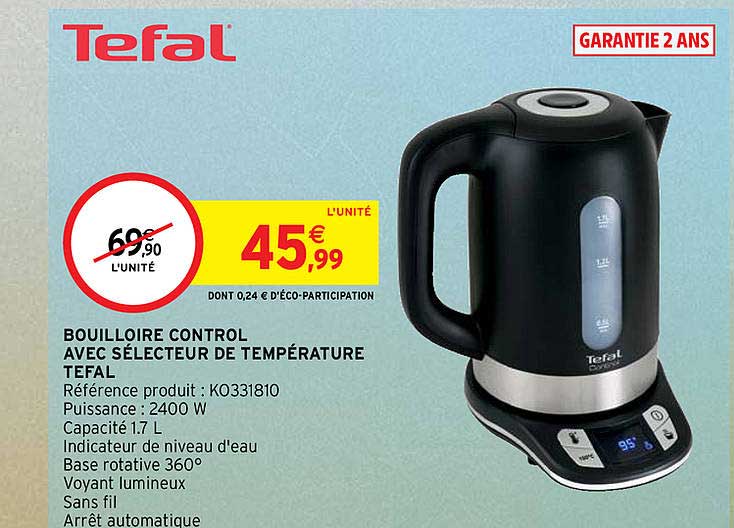 Bouilloire Control Avec Sélecteur De Température Tefal