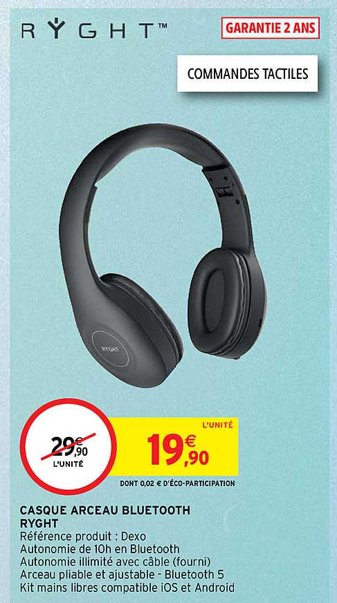 Casque Arceau Bluetooth  Ryght