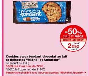 Cookies Coeur Fondant Chocolat Au Lait Et Noisettes "michel Et Augustin"