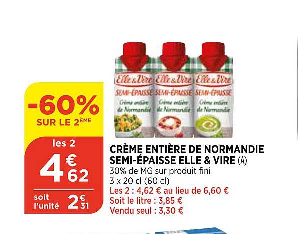 Crème Entière De Normandie Semi-épaisse Elle & Vire