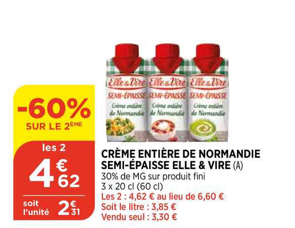 crème entière de normandie semi-épaisse elle & vire