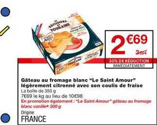 gâteau au fromage blanc "le saint amour" légèrement citronné avec son coulis de fraise