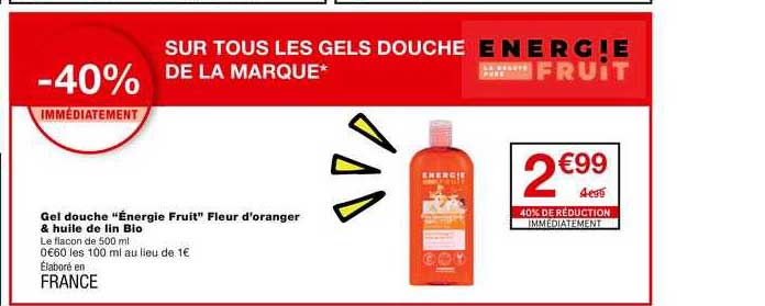 gel douche énergie fruit fleur d'oranger & huile de lin bio