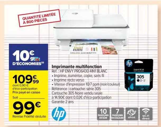 imprimante multifonction hp envy pro6430 4in1 blanc