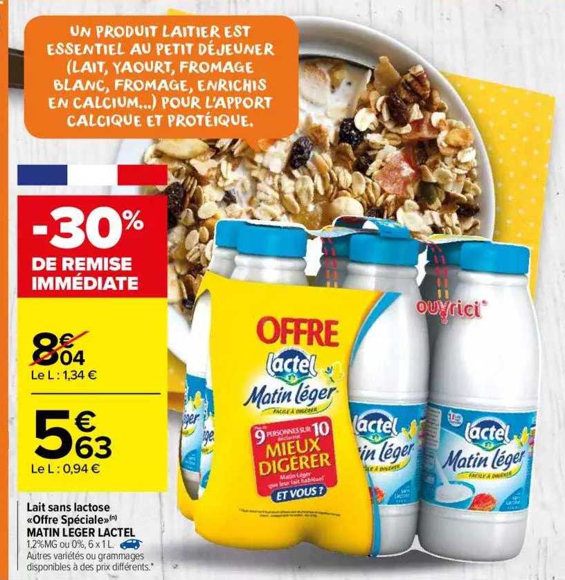 lait sans lactose "offre spéciale" matin léger lactel