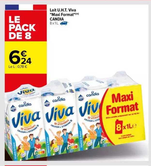 lait uht viva "maxi format" candia