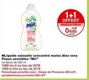 liquide vaisselle concentré mains aloe vera peaux sensibles "mir"