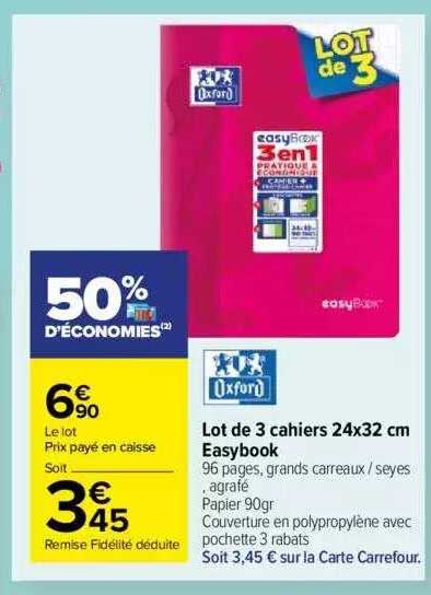 lot de 3 cahiers 24x32 cm easybook oxford