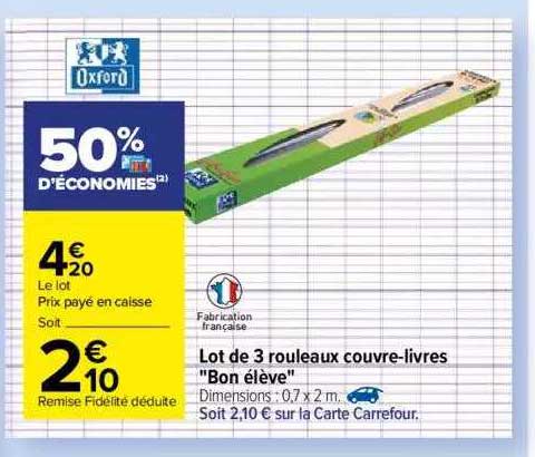 lot de 3 rouleaux couvre-livres "bon élève" oxford
