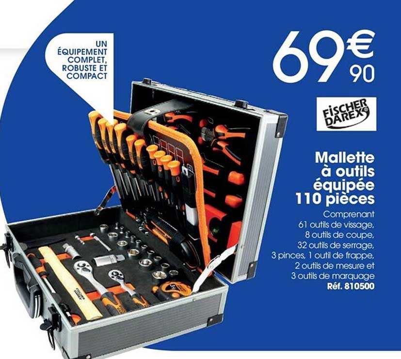 mallette à outils équipée 110 pièces fischer darex