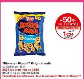 monster munch original salé -50% sur le 2ème article immédiatement