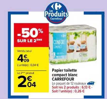 Papier Toilette Compact Blanc Carrefour