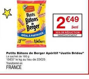 petits bâtons de berger apéritif justin bridou