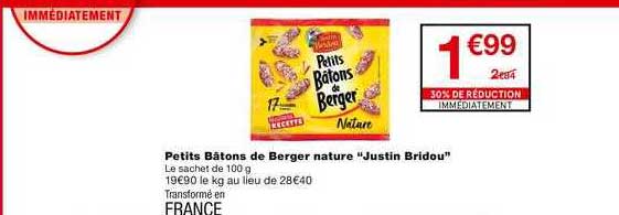 petits bâtons de berger nature justin bridou