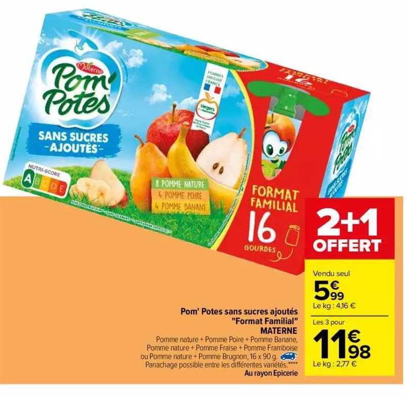 pom' potes sans sucres ajoutés „format familial” materne